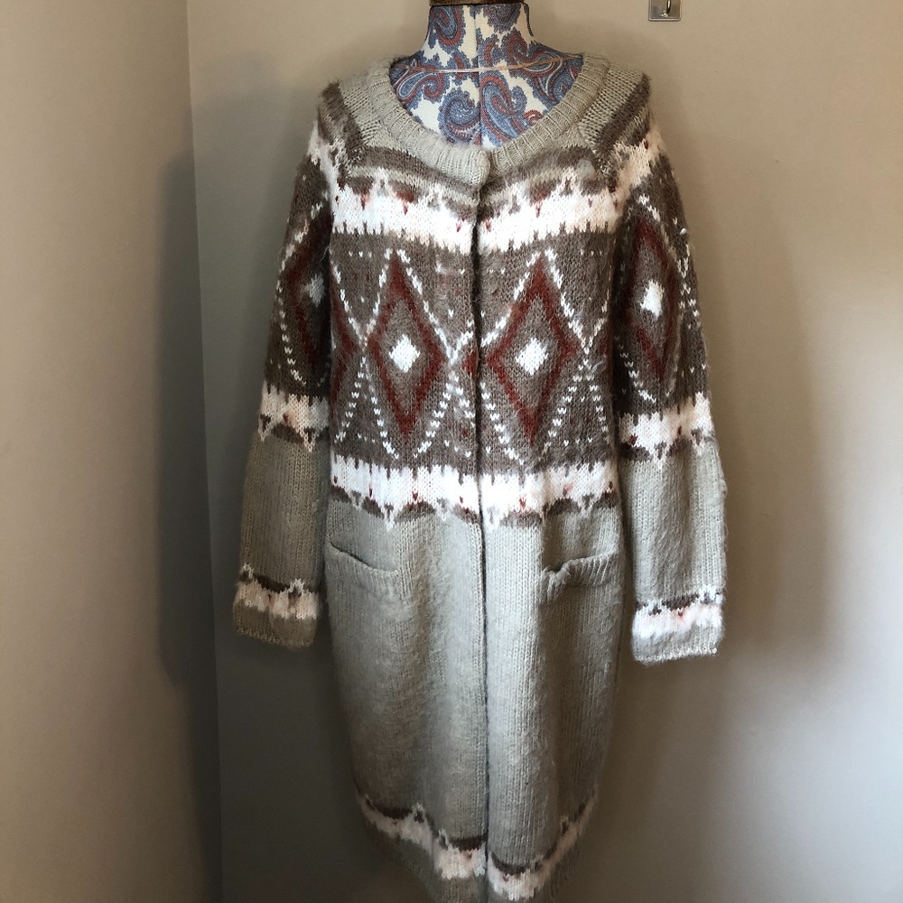 Free People Patterned Oversized Cardigan Sz M